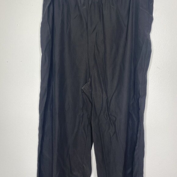 Eileen Fisher L Silk Pants Black Elastic Waist Wide Leg Pull On - Picture 3 of 7